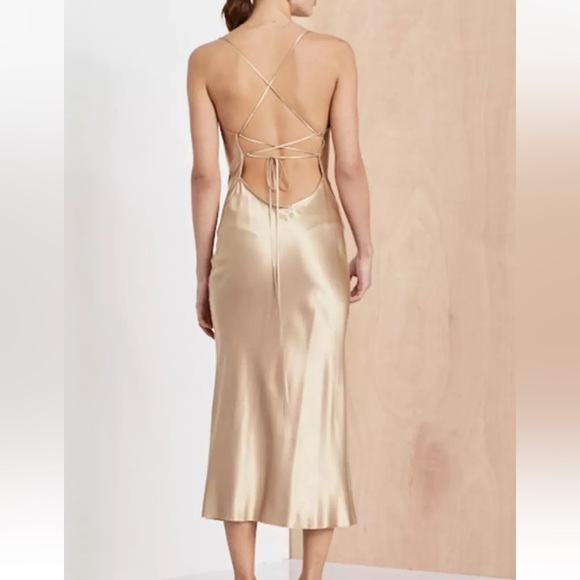BEC + BRIDGE Gold Silk Backless Midi Slip Dress 0 2 XS - Picture 2 of 6